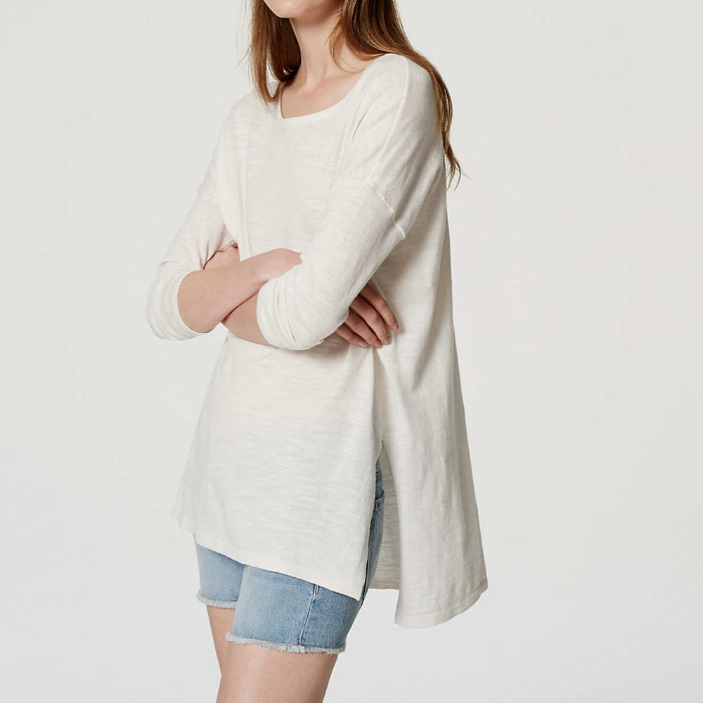 Loft Black Cotton 3/4 Sleeve Relaxed Tunic Top